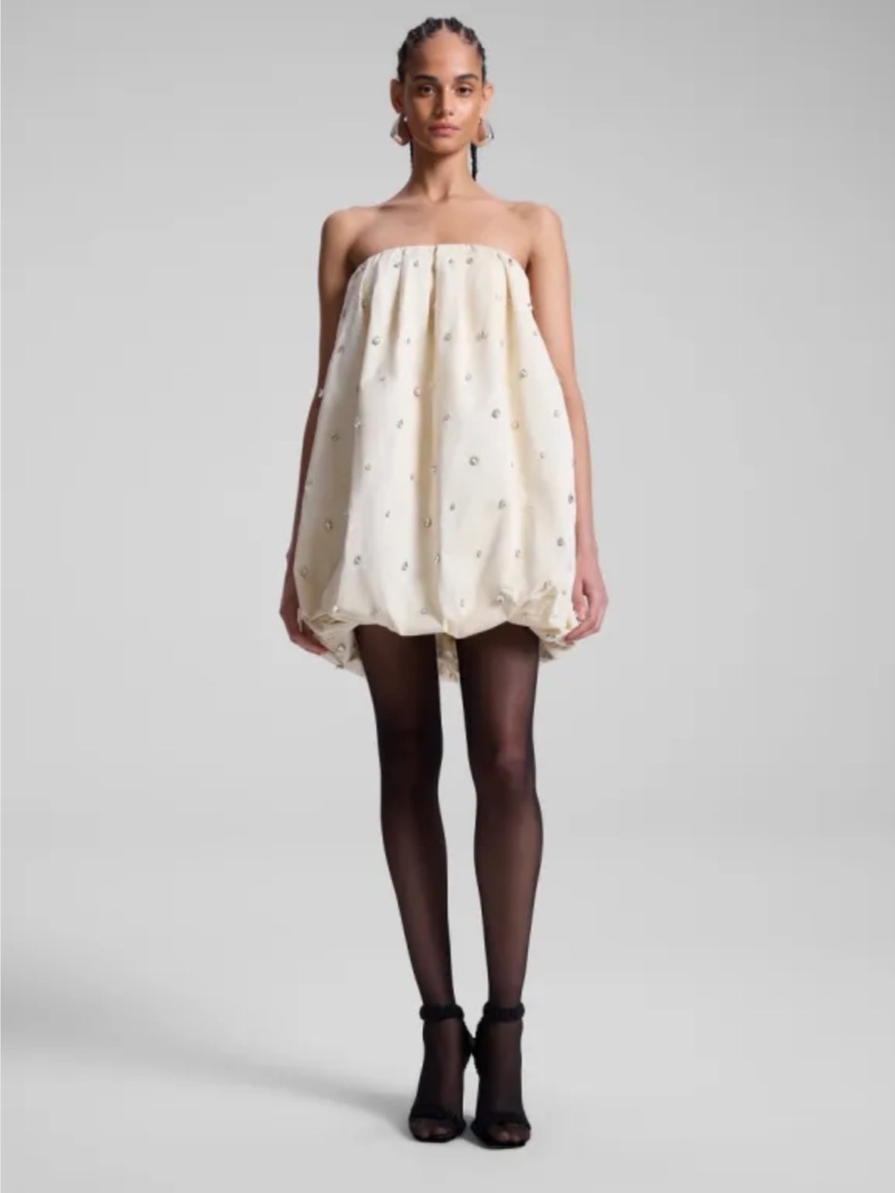A.L.C. Holly Embellished Strapless Bubble-Hem Mini Dress In Cream